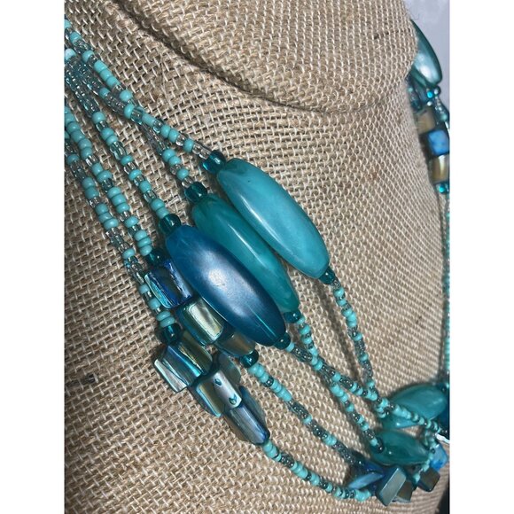 Multistrand Tiny Turquoise Aqua Blue Barrel Dyed Abalone Necklace - Picture 3 of 4